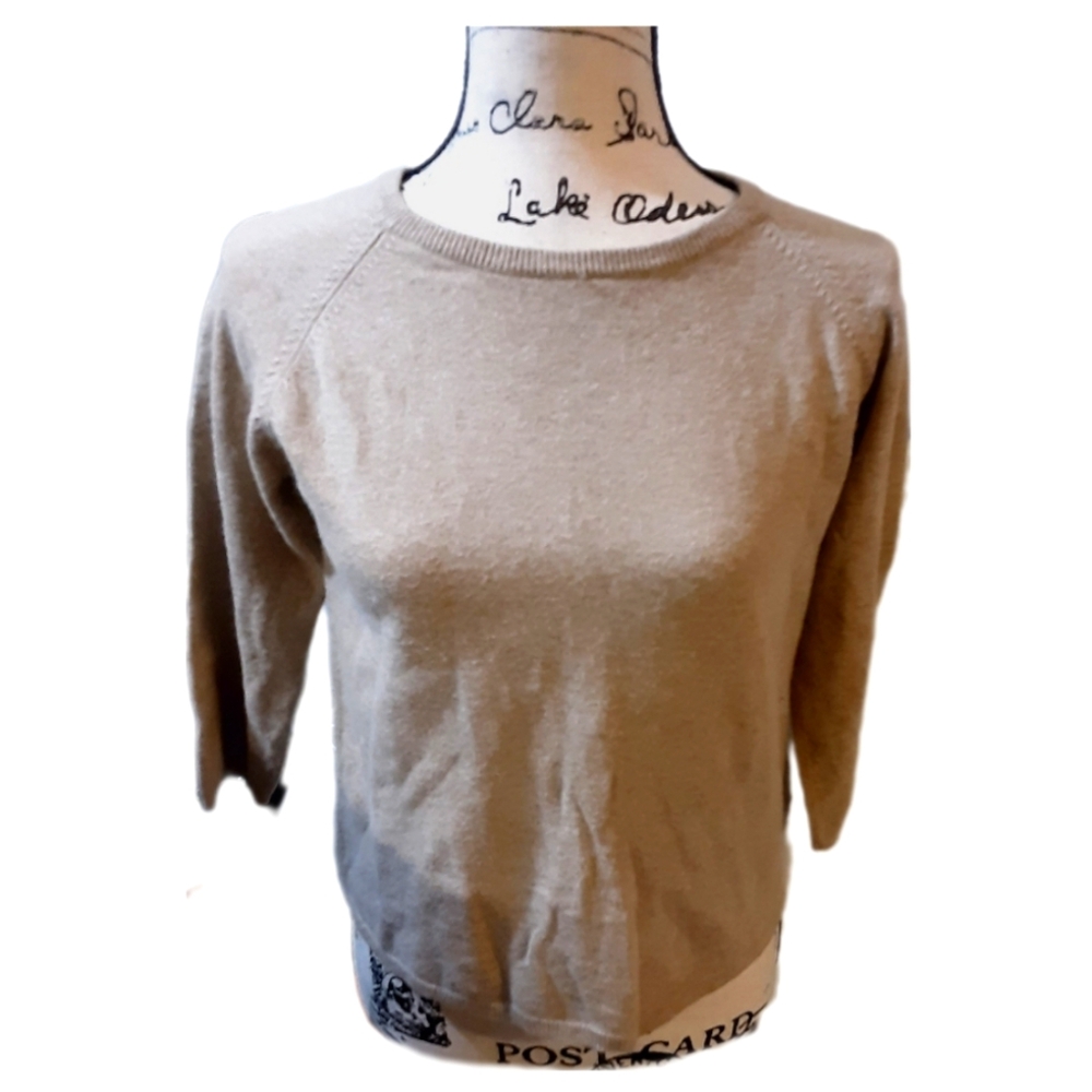 NWOT DAVID JONES WOMENS CASHMERE SWEATER 3/4 SLEEVES CAMEL TAN NEW SZ S